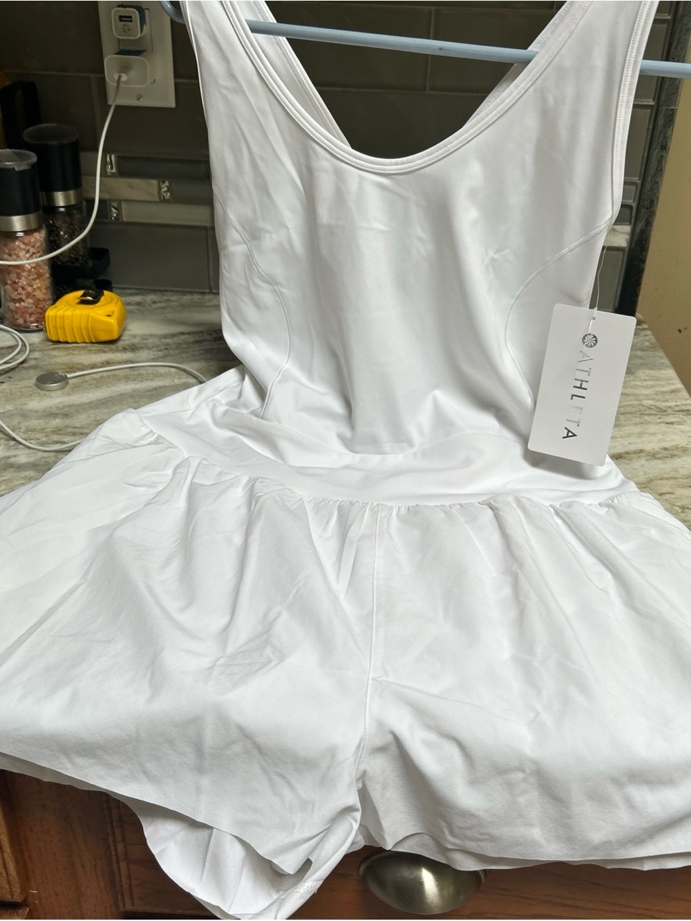 Athleta White Crossover Runsie Athletic Romper DressNWT Tennis Pickleball yoga L